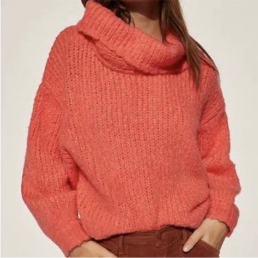 Anthropologie Pilcro Coral Cowl-Neck Chunky Knit Sweater